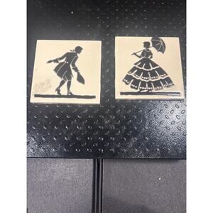 Vintage Black and Cream Man and Woman Tiles - set of two